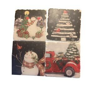4 Set- Susan Winget Christmas Ceramic Coasters with High Quality Cork Bottom